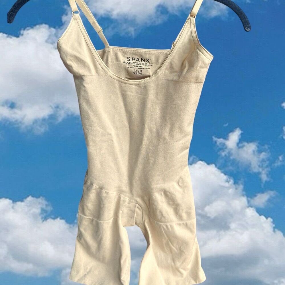 SPANX 10244R SOFT NUDE Power Open Bust Mid-thigh Bodysuit Size XL Womens